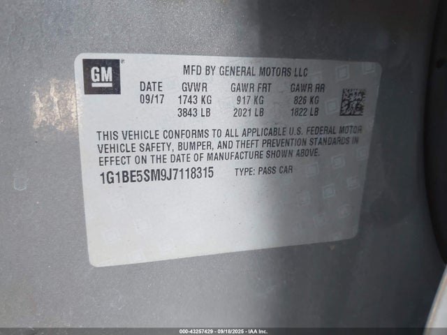 1G1BE5SM9J7118315 Chevrolet le2 -di: direct injection, vvt: variable valve timing, gen, alum
