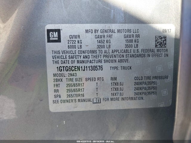 1GTG6CEN1J1130576 GMC lgz - direct injection, variable valve timing, alum, var2, gen 2
