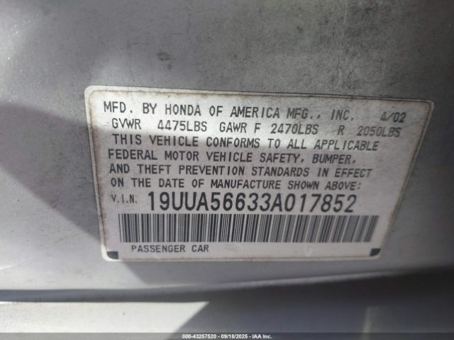2003 ACURA TL 19UUA56633A017852 Photo 8