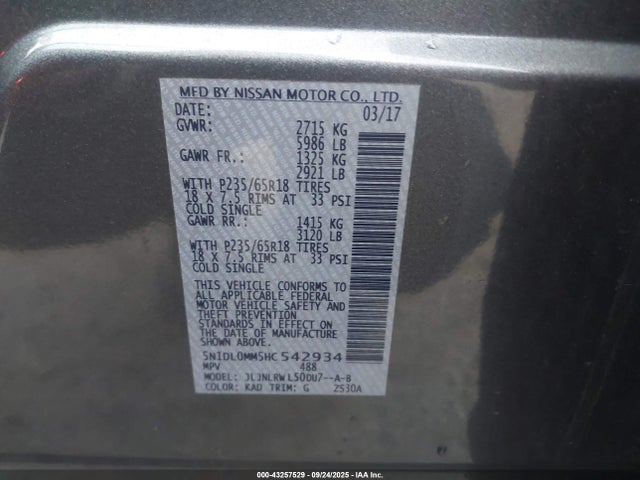 Infiniti QX60 2017 5N1DL0MM5HC542934 Image 9