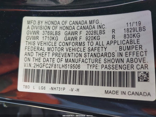Honda k20c2 2020 2HGFC2F81LH519506 Image 9