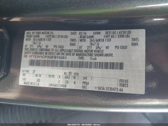 Ford F-150 2016 1FTEW1CP3GFB19283 Image 9