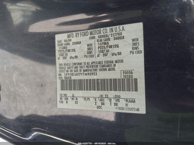 2000 FORD RANGER 1FTYR14V7YTA93923 Photo 8