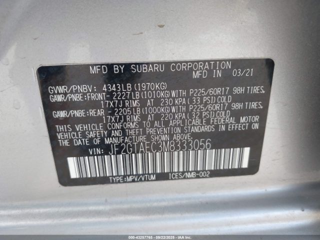 2021 SUBARU CROSSTREK JF2GTAEC3M8333056 Photo 8