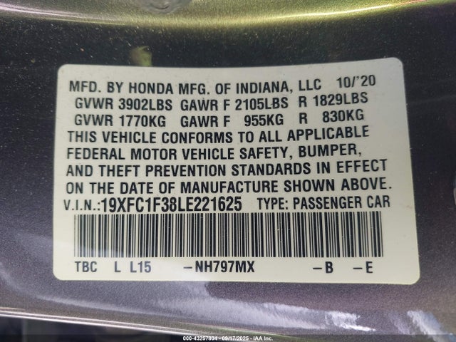 19XFC1F38LE221625 Honda l15b7