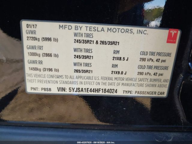 2017 TESLA MODEL S 5YJSA1E44HF184024 Photo 8