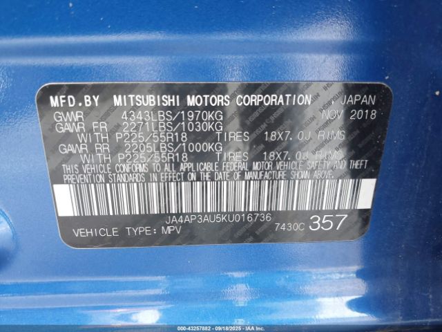 2019 MITSUBISHI OUTLANDER SPORT JA4AP3AU5KU016736 Photo 8