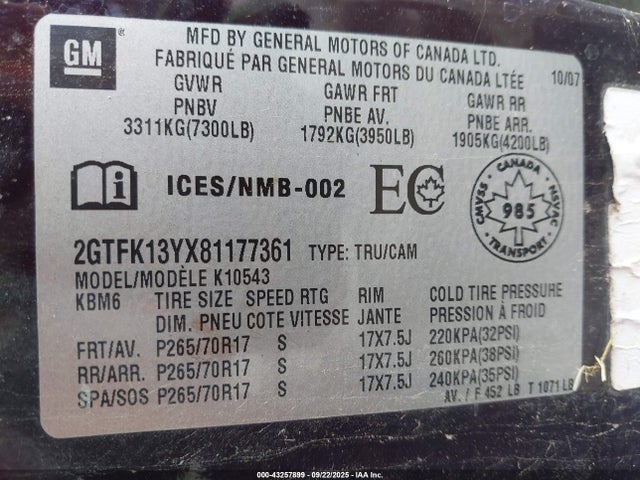 2008 GMC SIERRA 1500 2GTFK13YX81177361 Photo 8