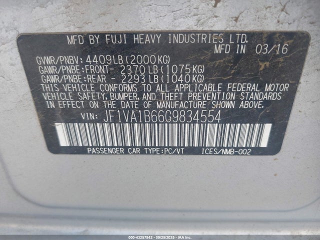 Subaru 2.0 dib turbo 2016 JF1VA1B66G9834554 Image 9
