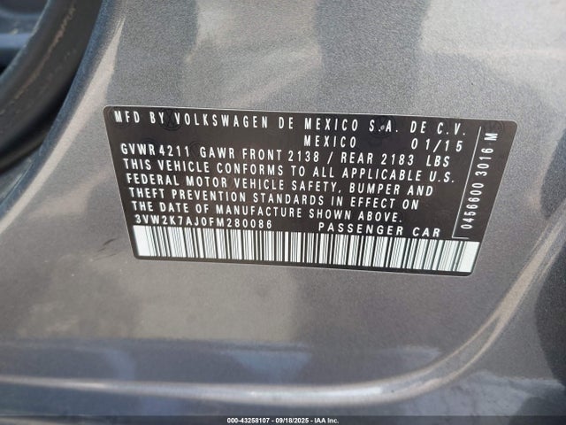 Volkswagen 2015 2015 3VW2K7AJ0FM280086 Image 9