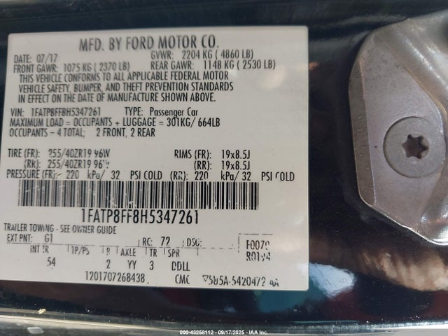 Ford 5.0l 4v premium fuel 2017 1FATP8FF8H5347261 Image 9