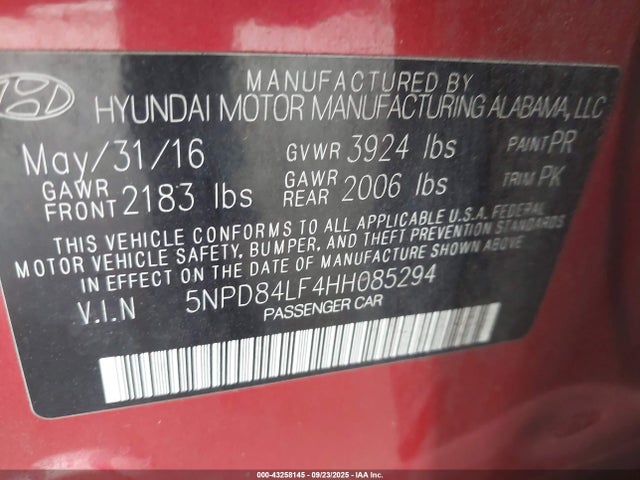 Hyundai 2017 2017 5NPD84LF4HH085294 Image 9