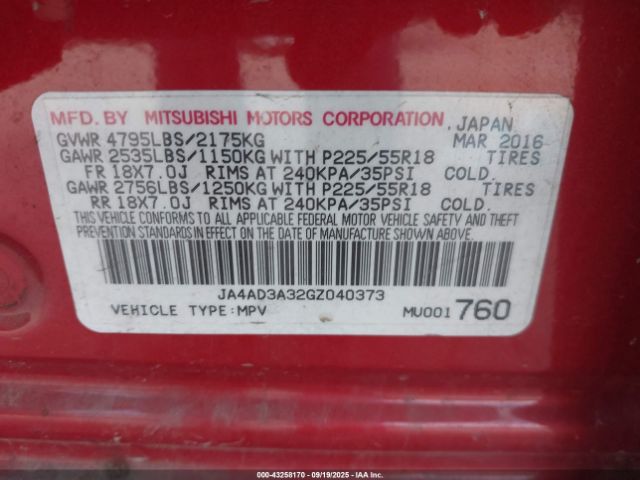 2016 MITSUBISHI OUTLANDER JA4AD3A32GZ040373 Photo 8