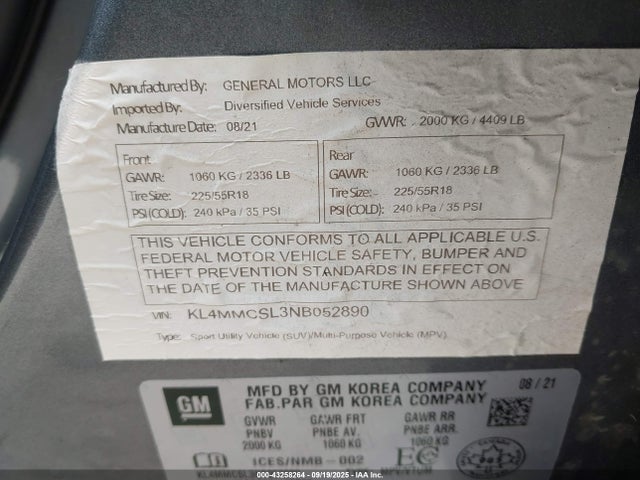 Auction sale of the 2022 Buick Encore Gx Awd Preferred, vin: KL4MMCSL3NB052890, lot number: 43258264