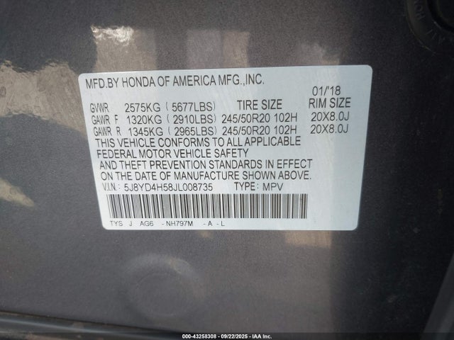 5J8YD4H58JL008735 Acura j35y5