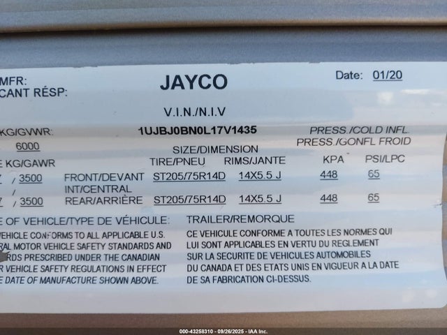 1UJBJ0BN0L17V1435 Jayco 264bh