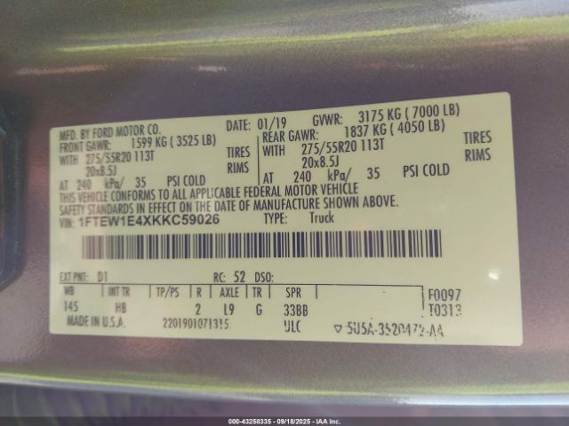 2019 FORD F-150 1FTEW1E4XKKC59026 Photo 8