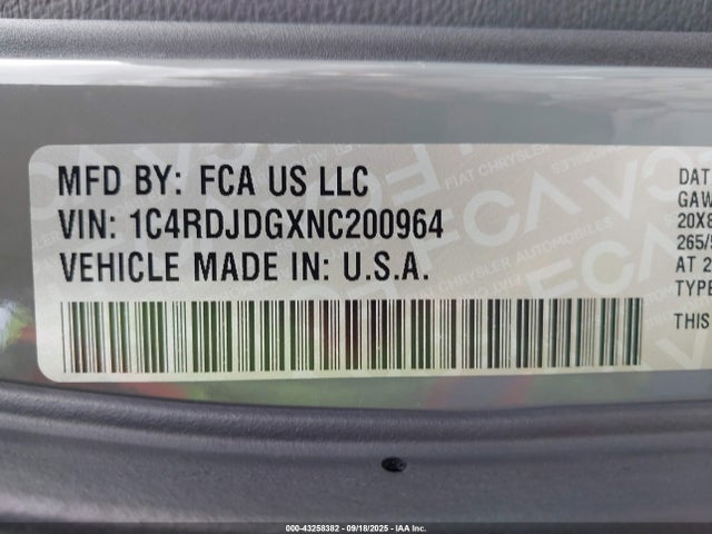 2022 Dodge Durango Gt Awd მანქანა იყიდება აუქციონზე, vin: 1C4RDJDGXNC200964, აუქციონის ნომერი: 43258382