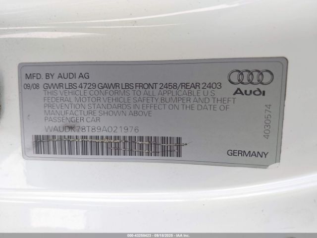 2009 AUDI A5 WAUDK78T89A021976 Photo 8
