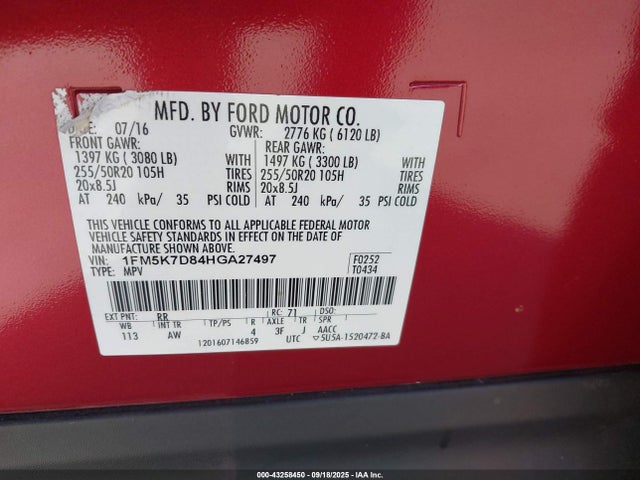 1FM5K7D84HGA27497 Ford 3.5l ti-vct