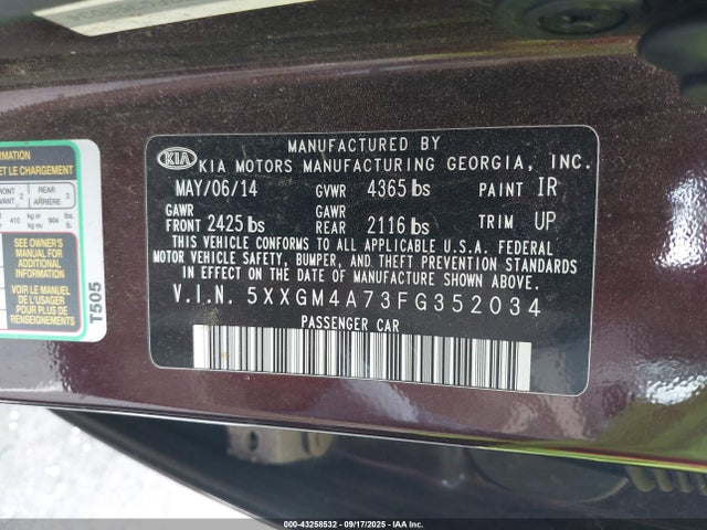 5XXGM4A73FG352034 KIA dohc gdi theta ii