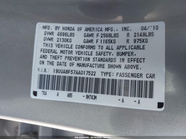 2010 ACURA TL 19UUA8F57AA017522 Photo 8