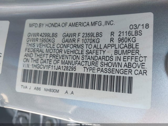 1HGCV1F11JA128295 Honda l15be