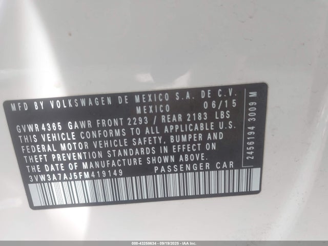 3VW3A7AJ5FM419149 Volkswagen Tdi