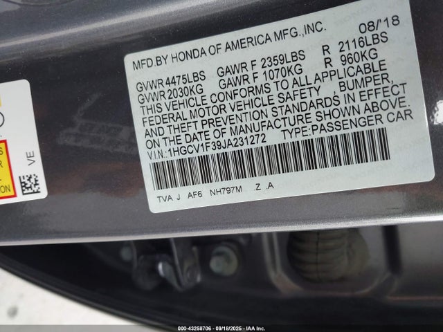 1HGCV1F39JA231272 Honda l15be