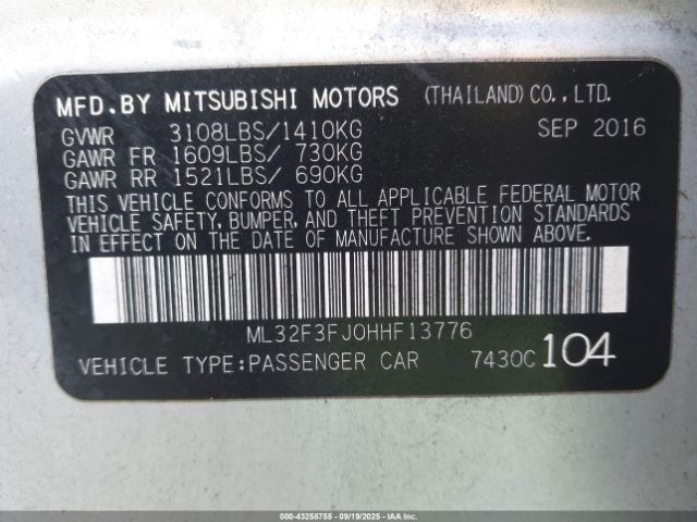 2017 MITSUBISHI MIRAGE G4 ML32F3FJ0HHF13776 Photo 8