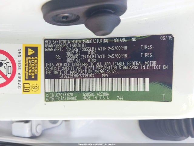 5TDZZRFH8KS339183 Toyota 2gr-fks