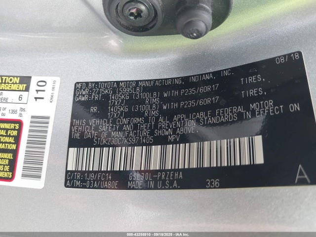 5TDKZ3DC7KS971405 Toyota 2gr-fks