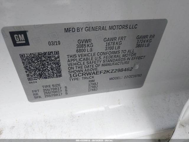 1GCRWAEF2KZ298462 Chevrolet l82 - di, afm, alum, gen 5, var 1