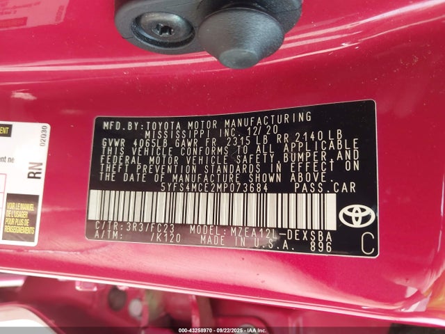 Toyota m20-fks 2021 5YFS4MCE2MP073684 Image 9