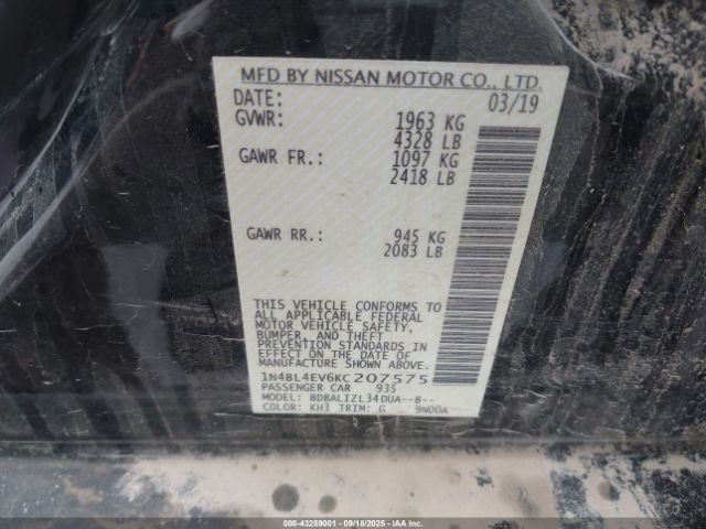 2019 NISSAN ALTIMA 1N4BL4EV6KC207575 Photo 8