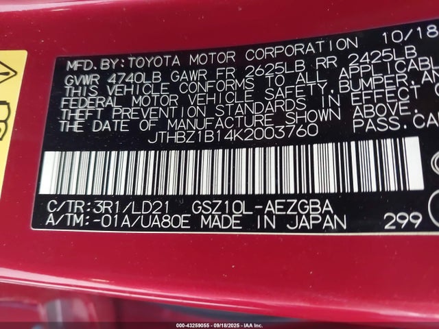 Lexus 2gr-fks 2019 JTHBZ1B14K2003760 Image 9