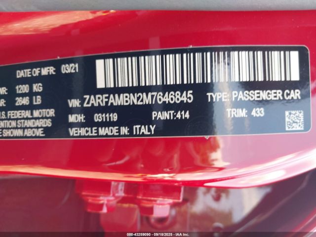 2021 ALFA ROMEO GIULIA ZARFAMBN2M7646845 Photo 8
