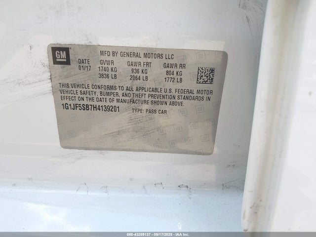 1G1JF5SB7H4139201 Chevrolet luv - mfi, vvt: variable valve timing, alum, e85 max