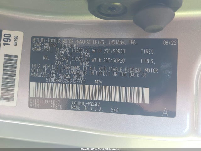 5TDDRKEC2NS127701 Toyota a25a-fxs, 5nm