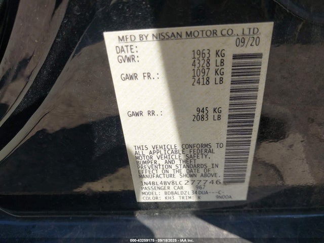 Nissan 2020 2020 1N4BL4BV8LC277746 Image 9