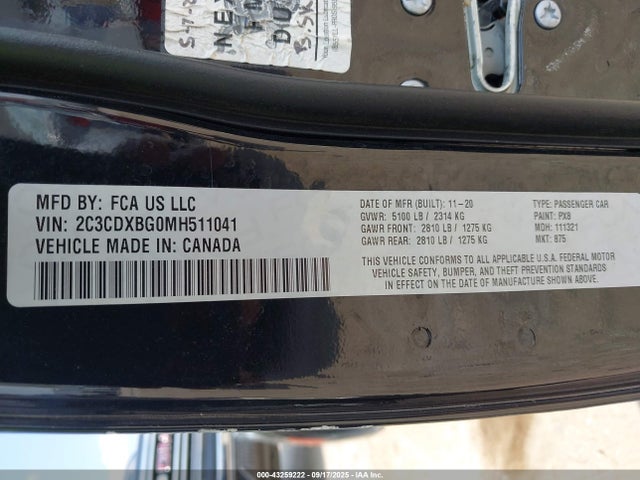2C3CDXBG0MH511041 Dodge Charger