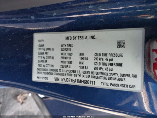 2021 TESLA MODEL 3 5YJ3E1EA1MF086111 Photo 8
