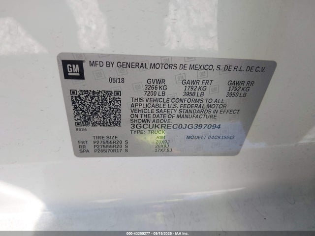 3GCUKREC0JG397094 Chevrolet Silverado 1500 2lt