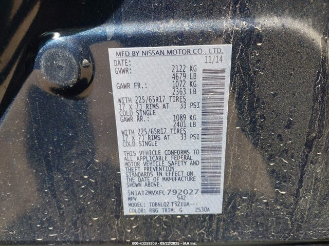 Nissan Rogue 2015 5N1AT2MVXFC792027 Image 9