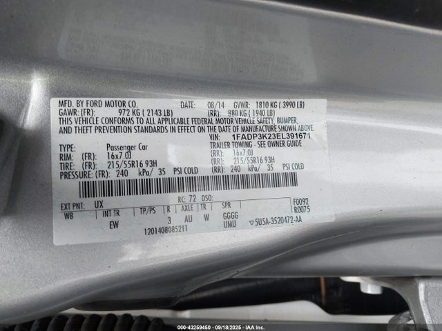 1FADP3K23EL391671 Ford 2014