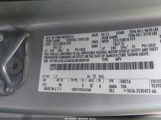 1FMCU0JX4GUB36918 Ford 2016