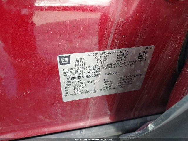 Aukcja sprzedaży 2017 Gmc Acadia Sle-2, vin: 1GKKNSLS1HZ270028, numer aukcji: 43259525