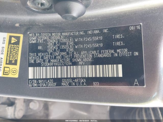 2016 TOYOTA HIGHLANDER 5TDDKRFHXGS321094 Photo 8