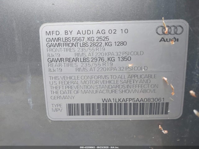 2010 AUDI Q5 WA1LKAFP5AA083061 Photo 8