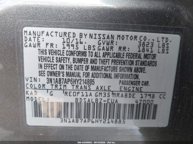 3N1AB7AP6HY214885 Nissan 2017